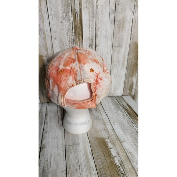Crush Soda Tie Dye Distressed Baseball Cap Hat Orange White Adjustable - Picture 3 of 6